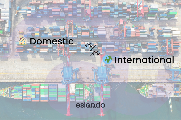Domestic vs international textile waste sourcing comparison showing global supply chain logistics and recycling trade routes